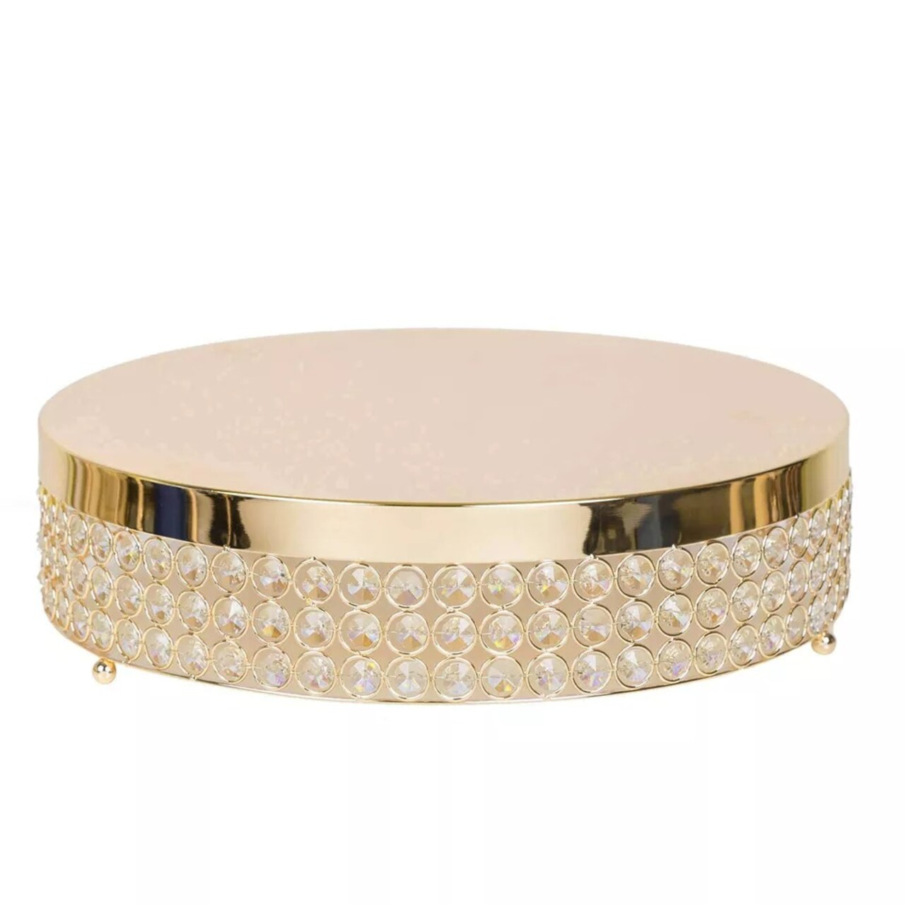 15.5" wide Gold Metal Cake Stand with Crystal Beads Wedding Birthday Events